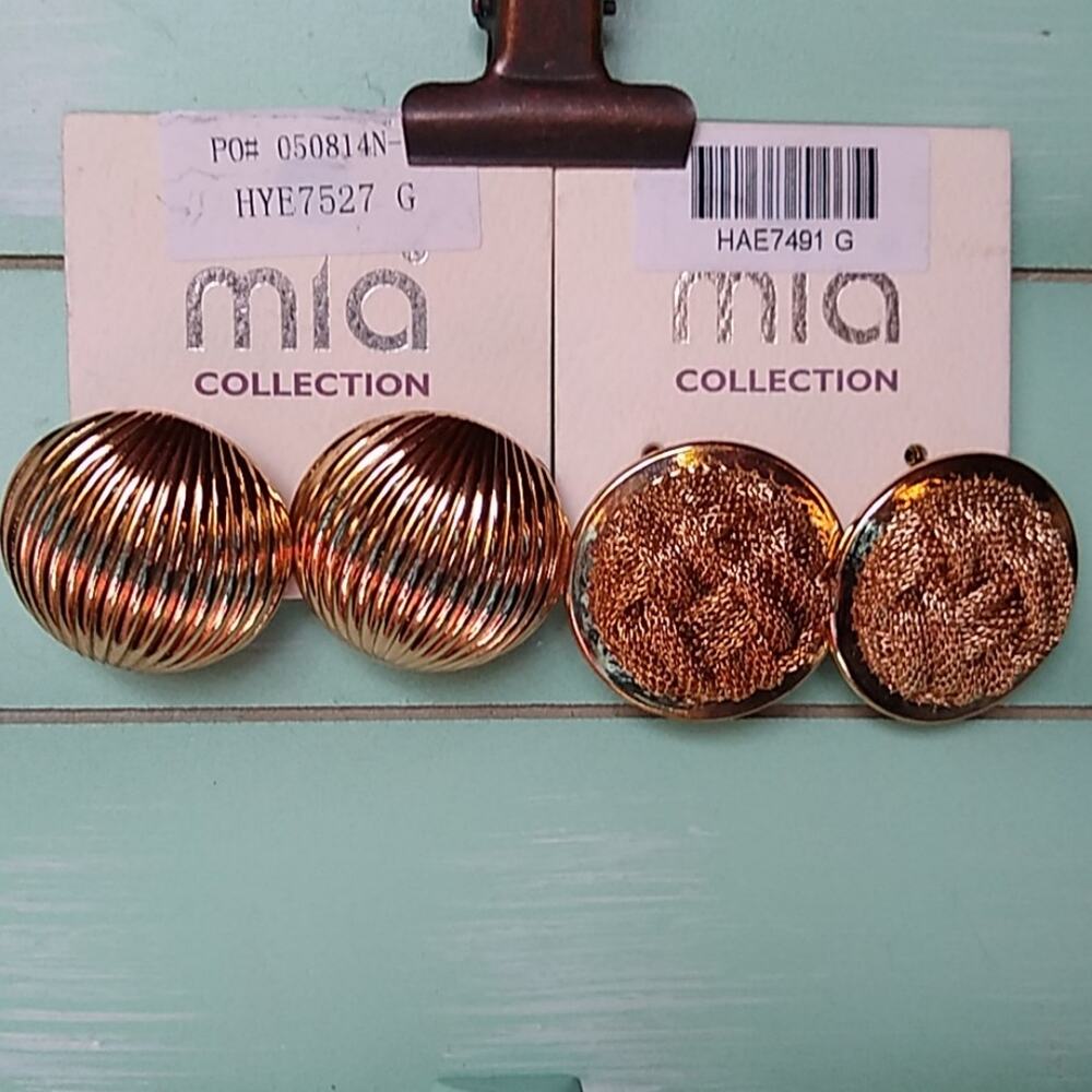 Two Pair Gold Tone Button Earrings